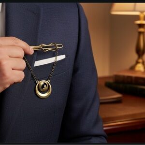 Vintage Hadley Gold Tone Tie Clip Chain Medallion Mid Century